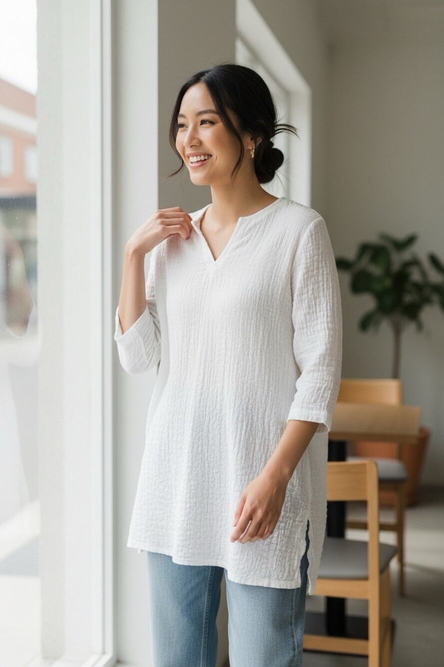 Eileen Fisher Women's Tunic V-Neck Organic Cotton Size S Basic Coverup Shirt